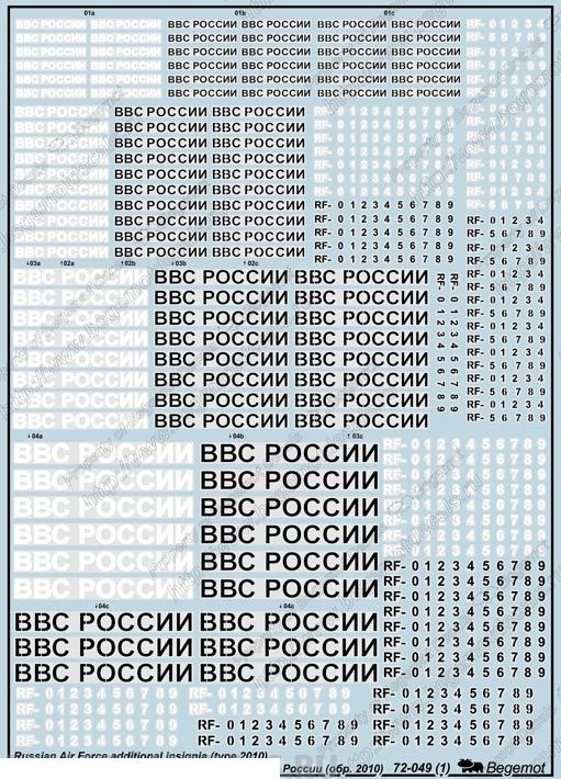 Декаль Begemot 72049  Дополнительные ОЗ ВВС России #1