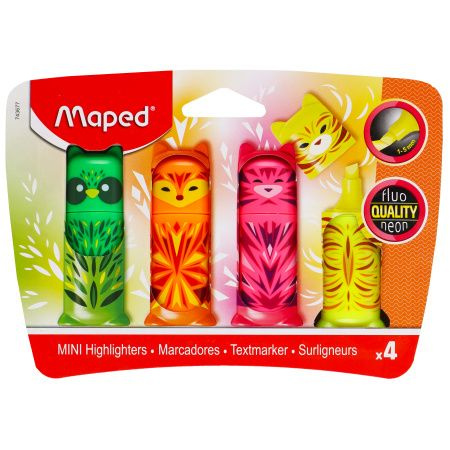 Набор текстовыделителей Fluo Peps Mini frends 4 цвета, 1-5 мм Maped, неон  #1