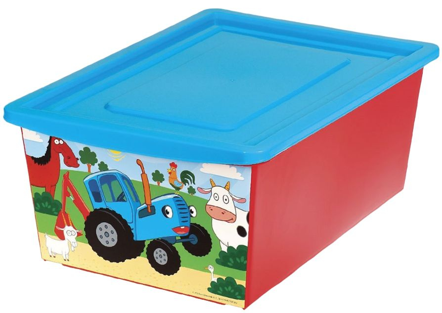 Ящик для игрушек с крышкой "Синий трактор", контейнер для детских вещей и мелочей, пластиковая коробка #1