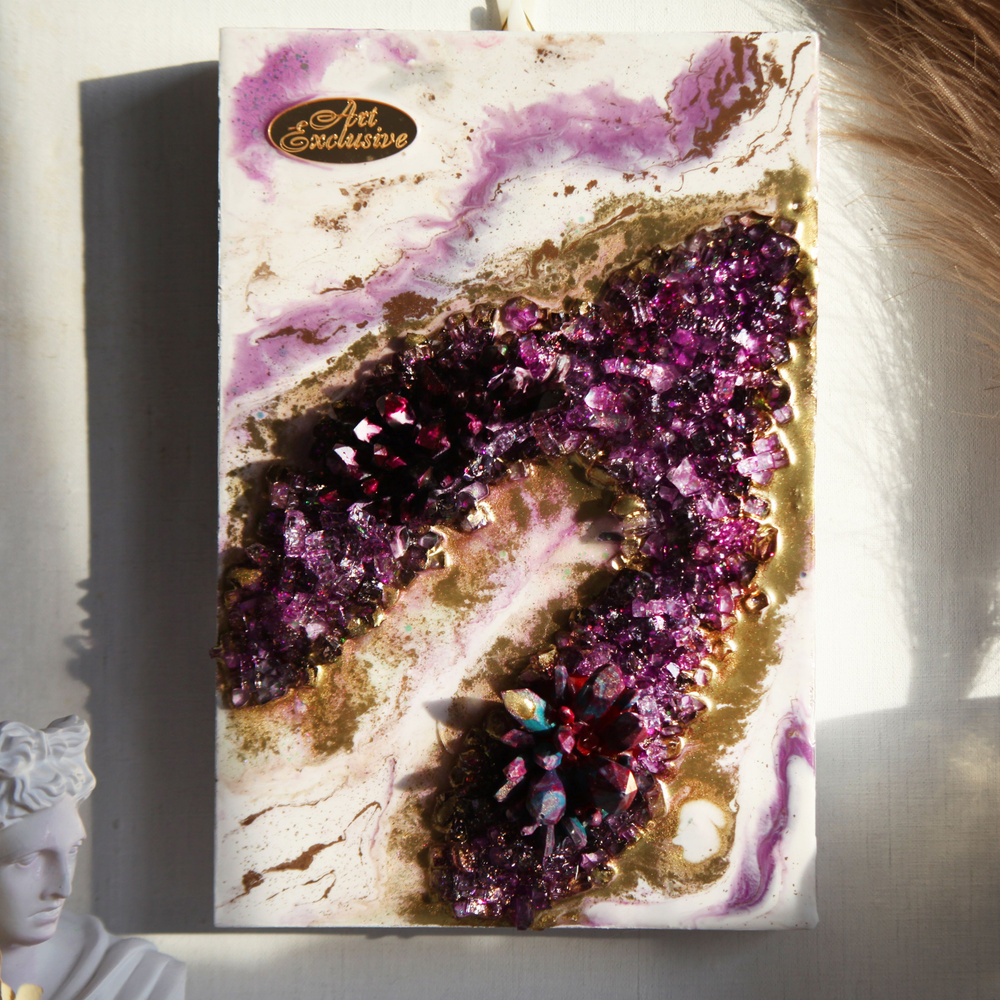 Интерьерное Панно на стену из эпоксидной смолы фиолетовое золотистое, подарок женщине  #1