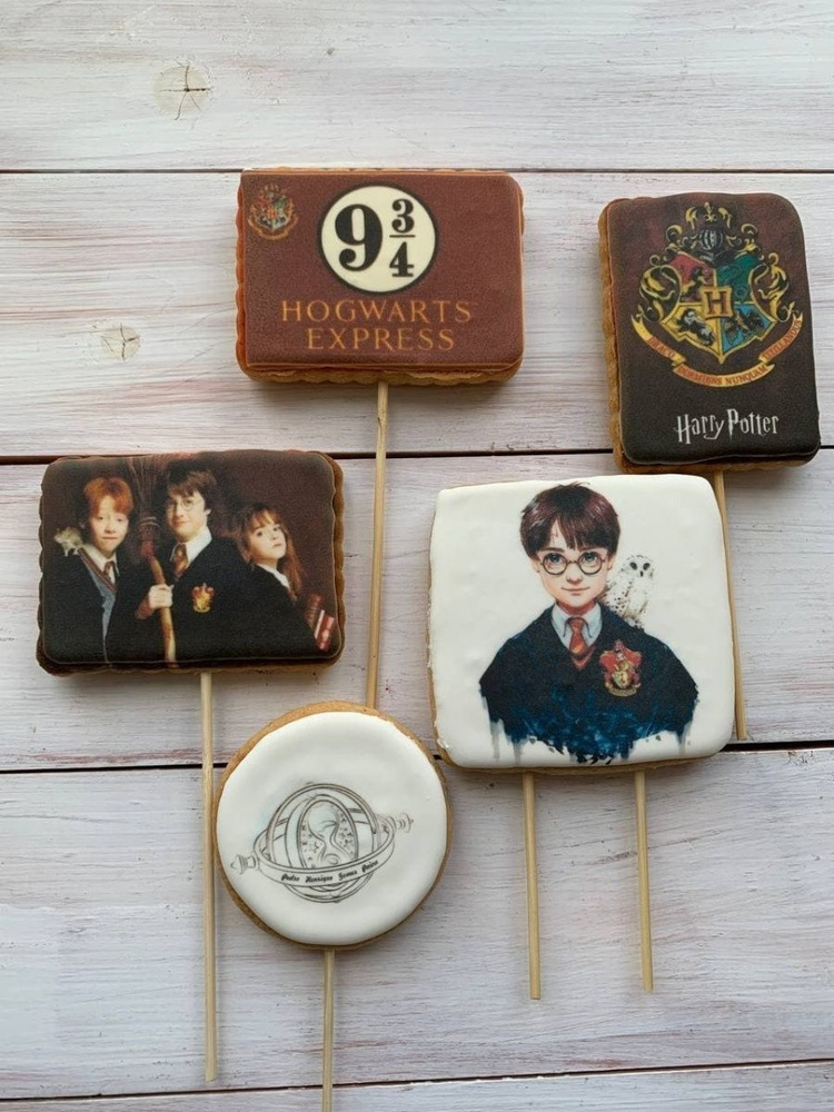Набор имбирных пряников Гарри Поттер, украшение для торта, 5 пряников-топперов, 420 гр  #1