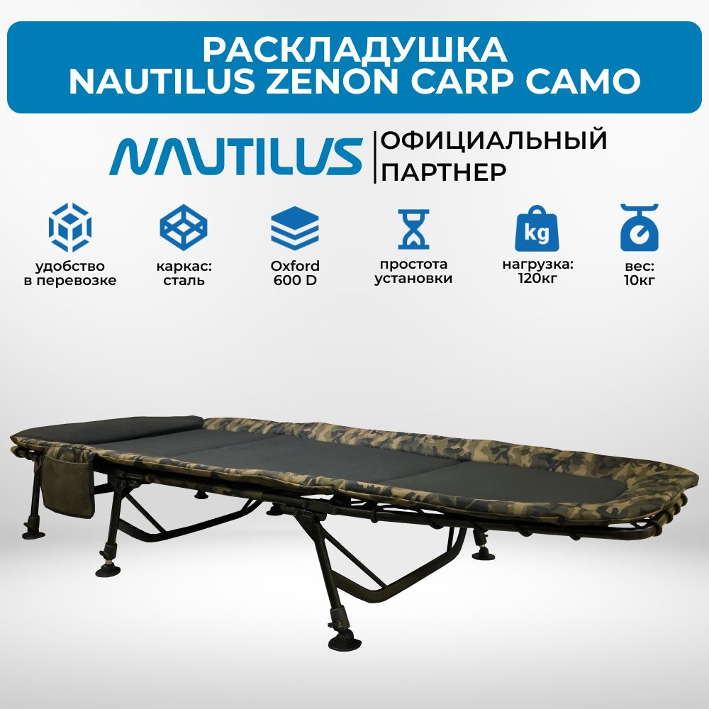 Кровать карповая Nautilus Zenon Carp Camo 80x208см нагрузка до 120кг #1