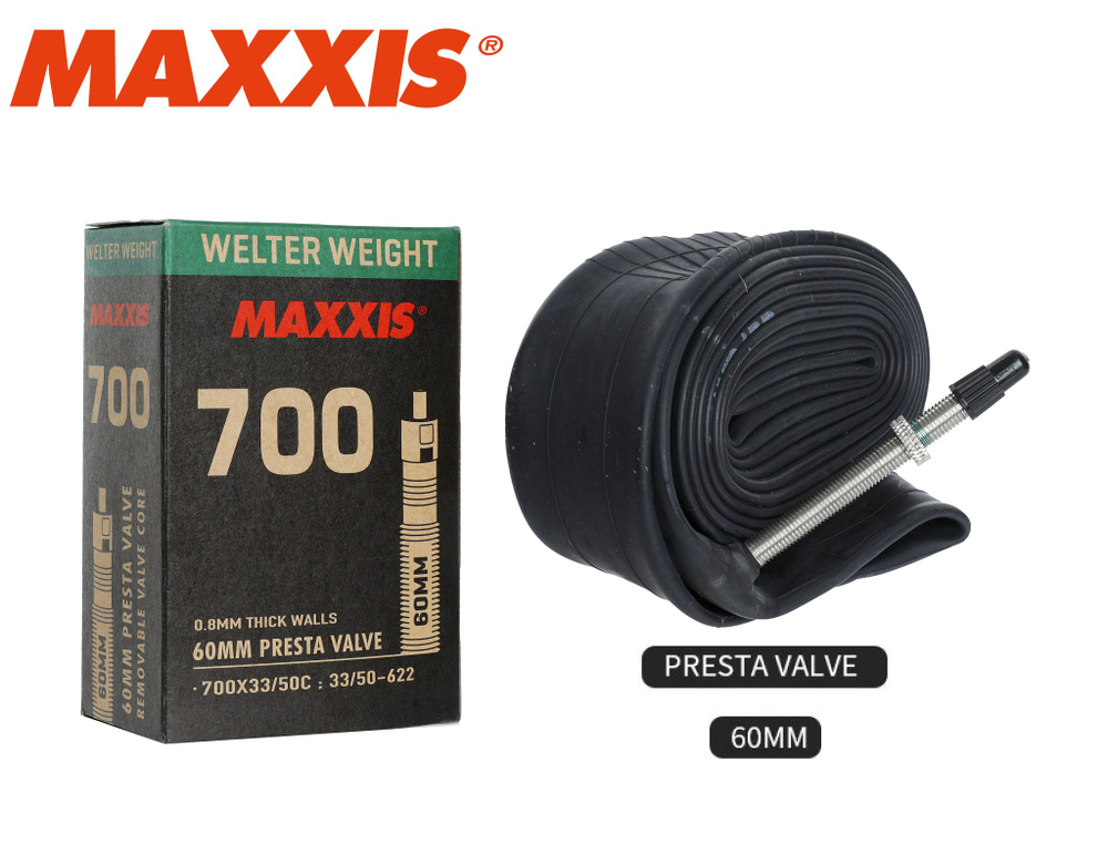 Камера 700х33/50c Maxxis Welter Weight велониппель 60 мм, 1 шт в индивидуальной упаковке  #1