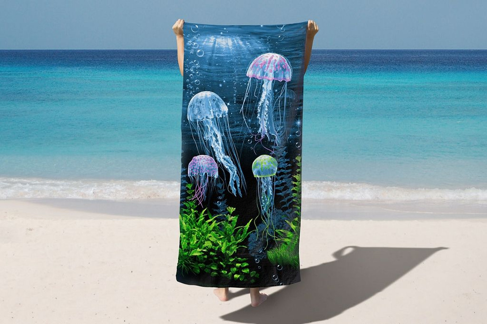 DOLLTALL Пляжные полотенца, Хлопок, Вафельное полотно, 80x150 см, темно-зеленый, темно-синий, 1 шт.  #1