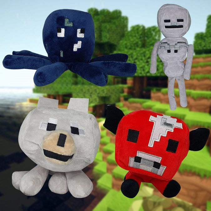 Набор 4 героя из майнкрафта: скелет, осьминог, красная грибная корова ...