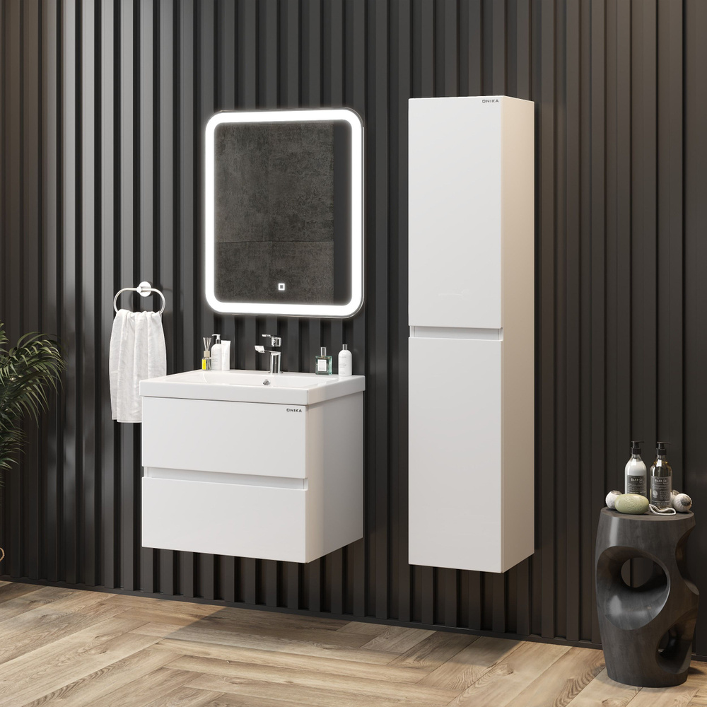 Пенал для ванной комнаты Onika Эвада 30 подвесной, белый, универсальный / 30x32x142 см  #1