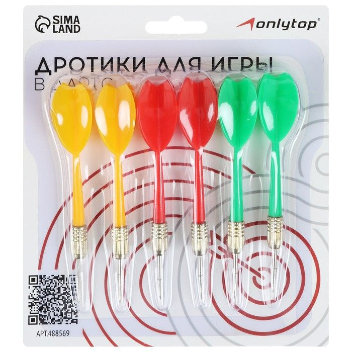 Дротики для дартса ONLYTOP, 6 шт., металлический наконечник, вес 6 г, цвета МИКС  #1