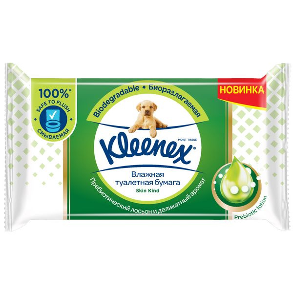 Kleenex Влажная туалетная бумага Skin Kind, 38 листов в упаковке  #1