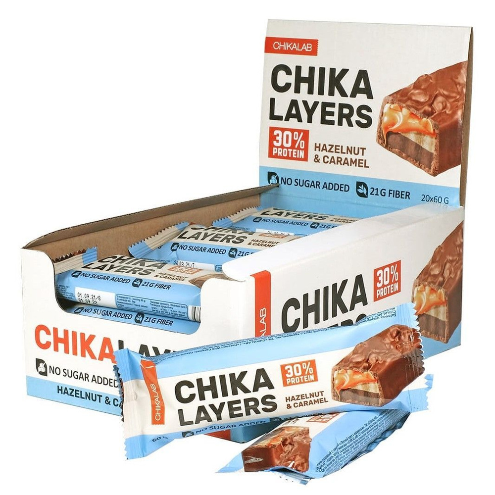 CHIKALAB Протеиновые батончики в шоколаде без сахара Chika Layers Hazelnut & Caramel Лесной орех с карамелью #1