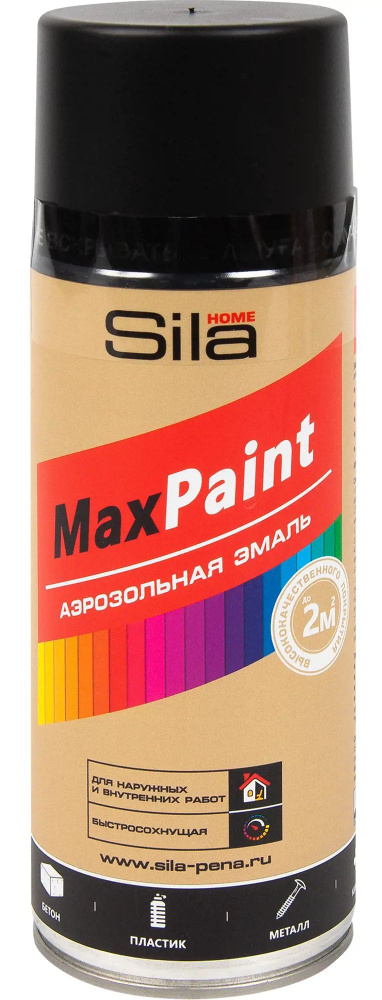 Эмаль / Краска Аэрозольная Универсальная Sila HOME Max Paint ЧЕРНЫЙ МАТОВЫЙ RAL 9005, 520 мл, 1 шт  #1