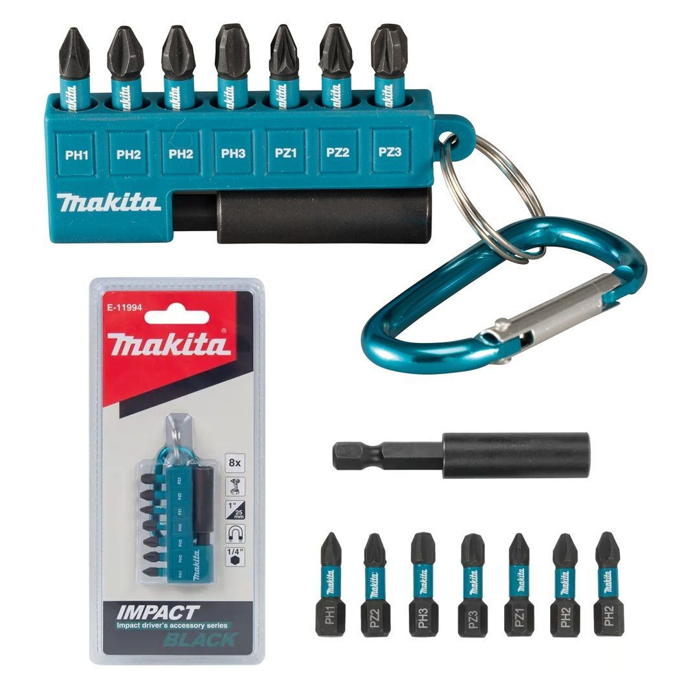 Набор магнитных бит 25 мм. Impact Black с держателем (8 шт. в наборе) Makita (E-11994)  #1