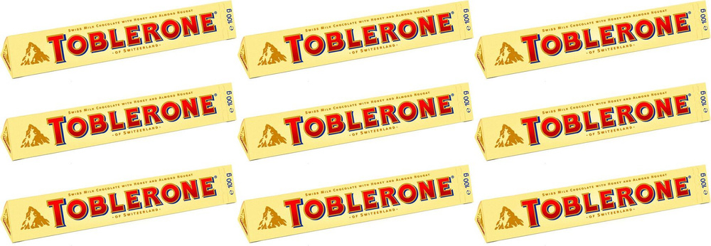 Шоколад Toblerone молочный с медом и миндальной нугой, комплект: 9 упаковок по 100 г  #1