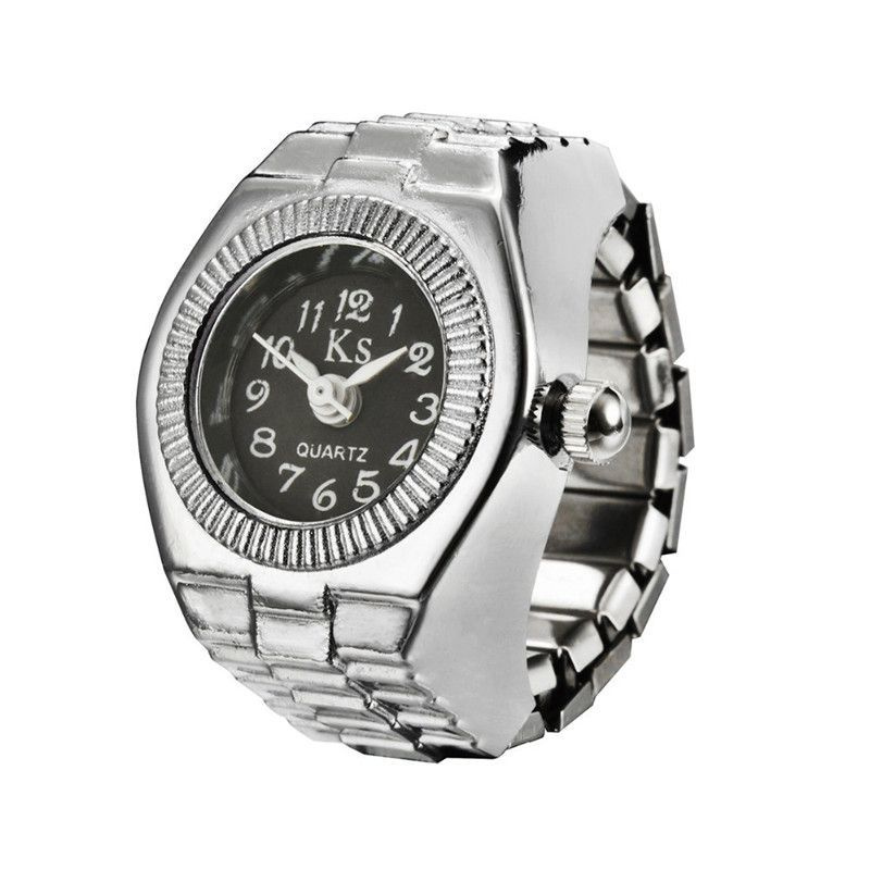 Круглые часы-кольцо, эластичные, черный циферблат для мужчин и женщин  #1