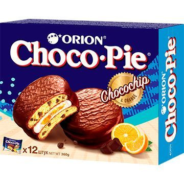 Бисквитное пирожное Orion Choco Pie Chocochip / Апельсин 1 пачка 360 г  #1