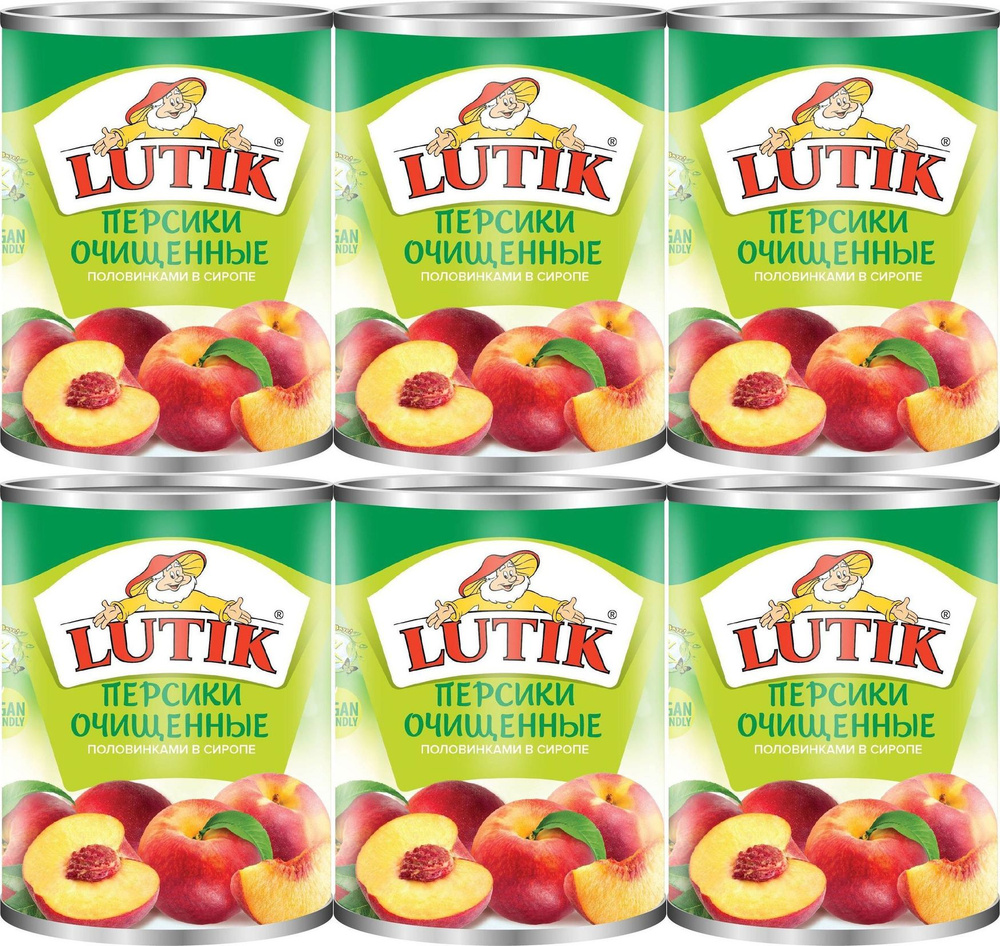 Персики Lutik половинками в сиропе очищенные, комплект: 6 упаковок по 850 г  #1
