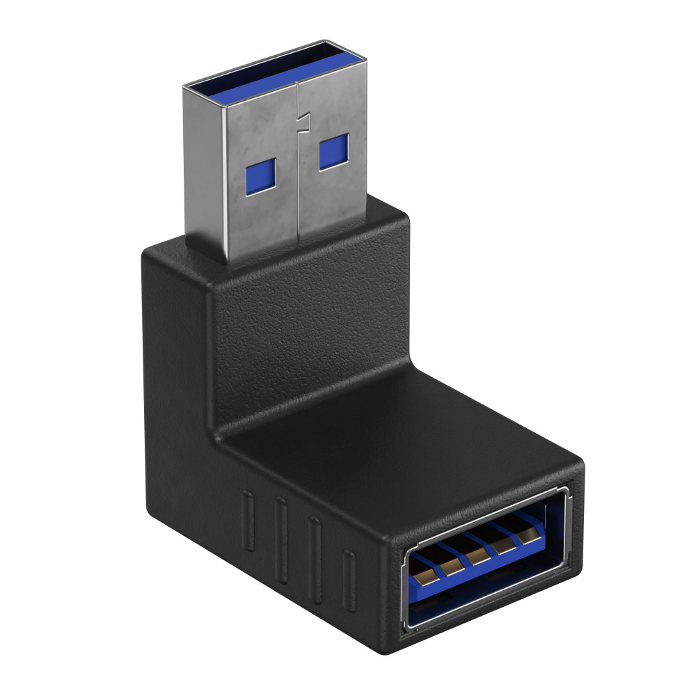 Адаптер переходник GSMIN RT-51 (угловой 270 градусов) USB 3.0 (F) - USB 3.0 (M) (Черный)  #1