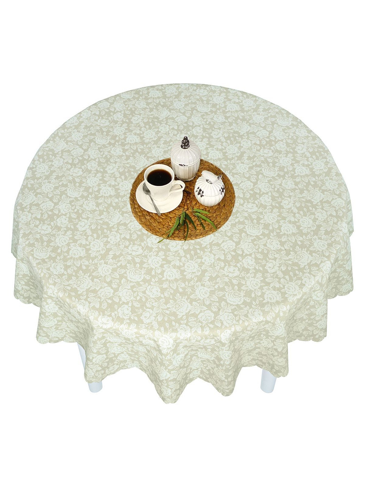 Тефлоновая скатерть на стол тканевая Maifon Роза Прованс с пропиткой водоотталкивающей. Скатерть круглая #1