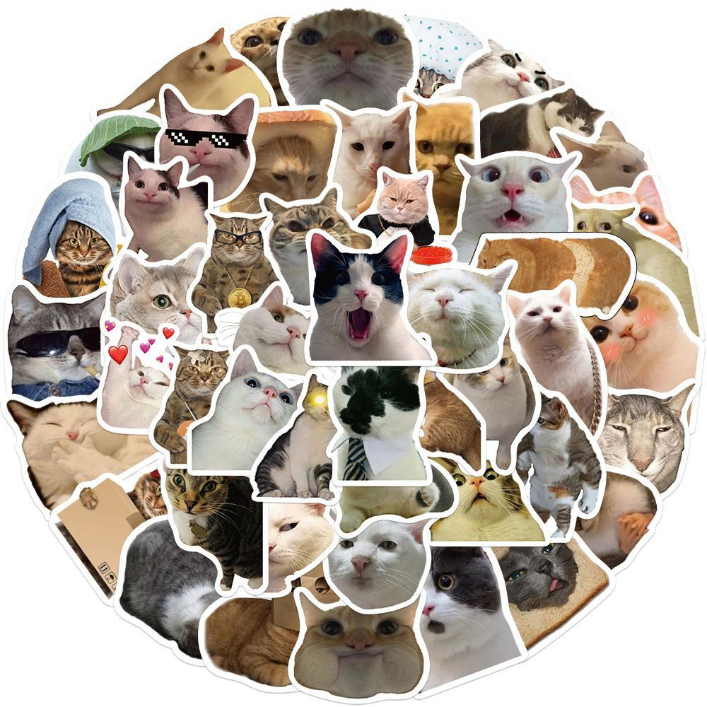 Наклейки "Мемные котики" 50 шт. в наборе. Стикерпак с кошками. Стикеры коты мемы на телефон и ноутбук, #1
