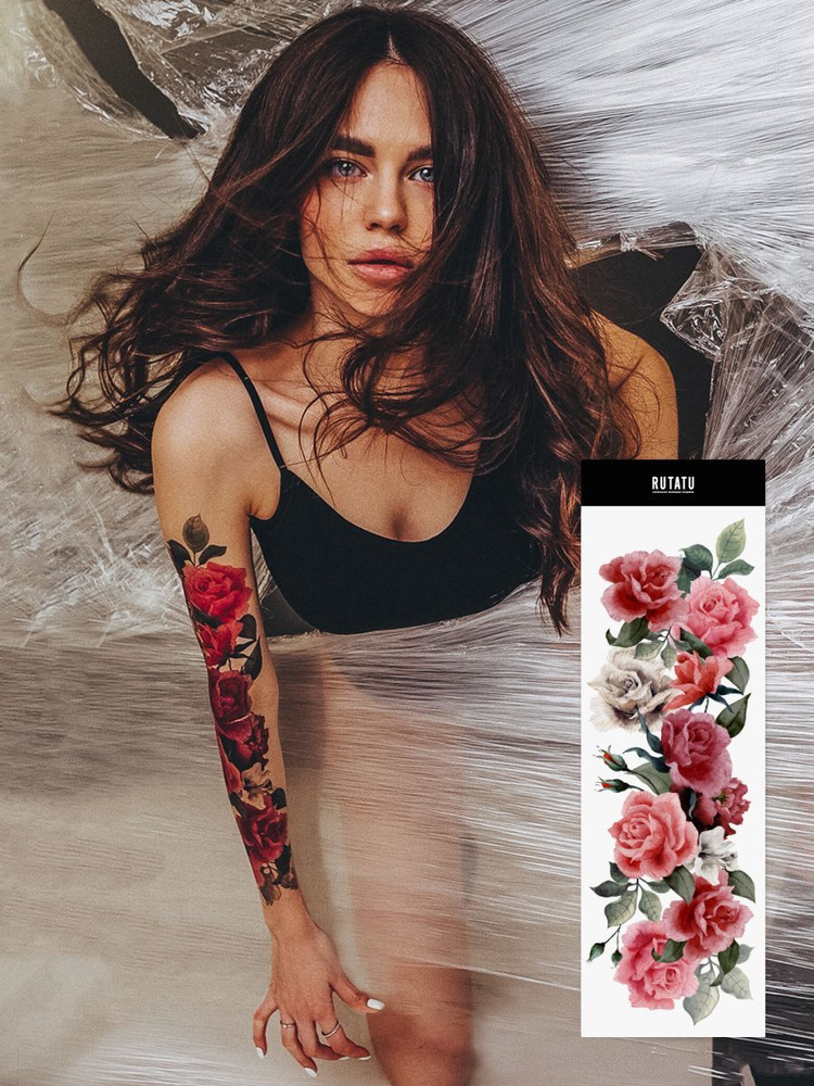 RUTATU Временная переводная татуировка Цветные Розы #1