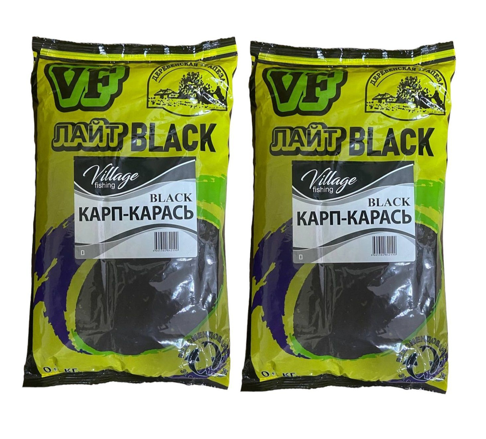 Прикормка VF Лайт Black Карп-карась (клубника) 2 шт. по 0,9кг./Деревенская трапеза/Village fishing/рыболовная #1