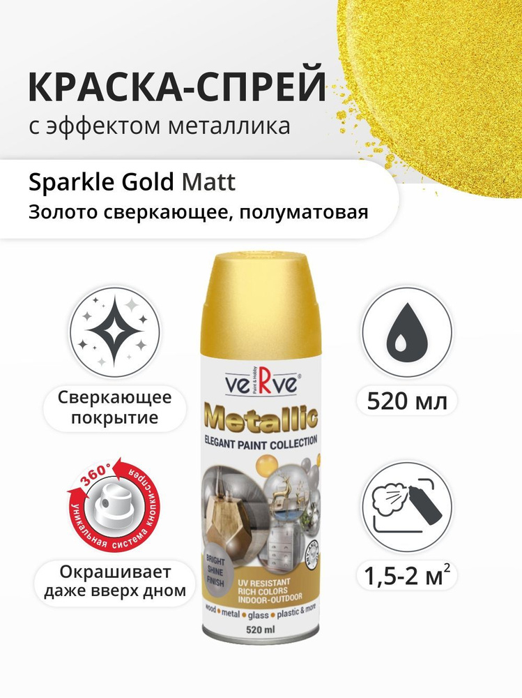 Verve Аэрозольная краска Быстросохнущая, Гладкая, до 32°, Акриловая, Полуглянцевое покрытие, 0.52 л, #1