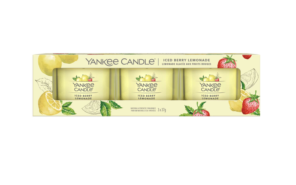 Yankee Candle Набор ароматических свечей "Ягодный лимонад со льдом", 4 см х 5 см, 3 шт  #1