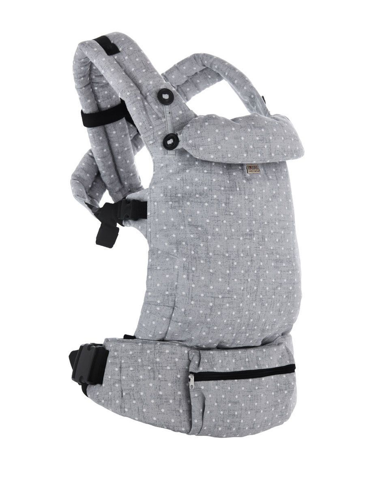 Амама Эрго-рюкзак с первых месяцев М-ДВИЖНЕР V4, хлопок, цвет: серый, горошек, эргорюкзак  #1