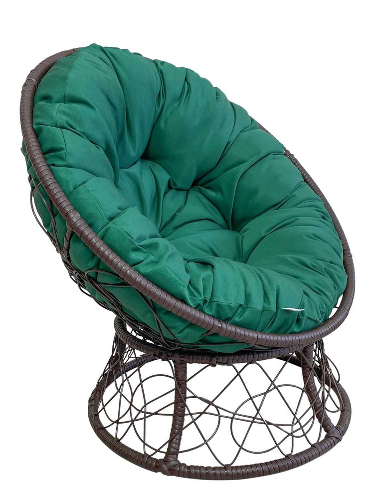 Кресло ПАПАСАН с ротангом коричневый (зеленая подушка) #1
