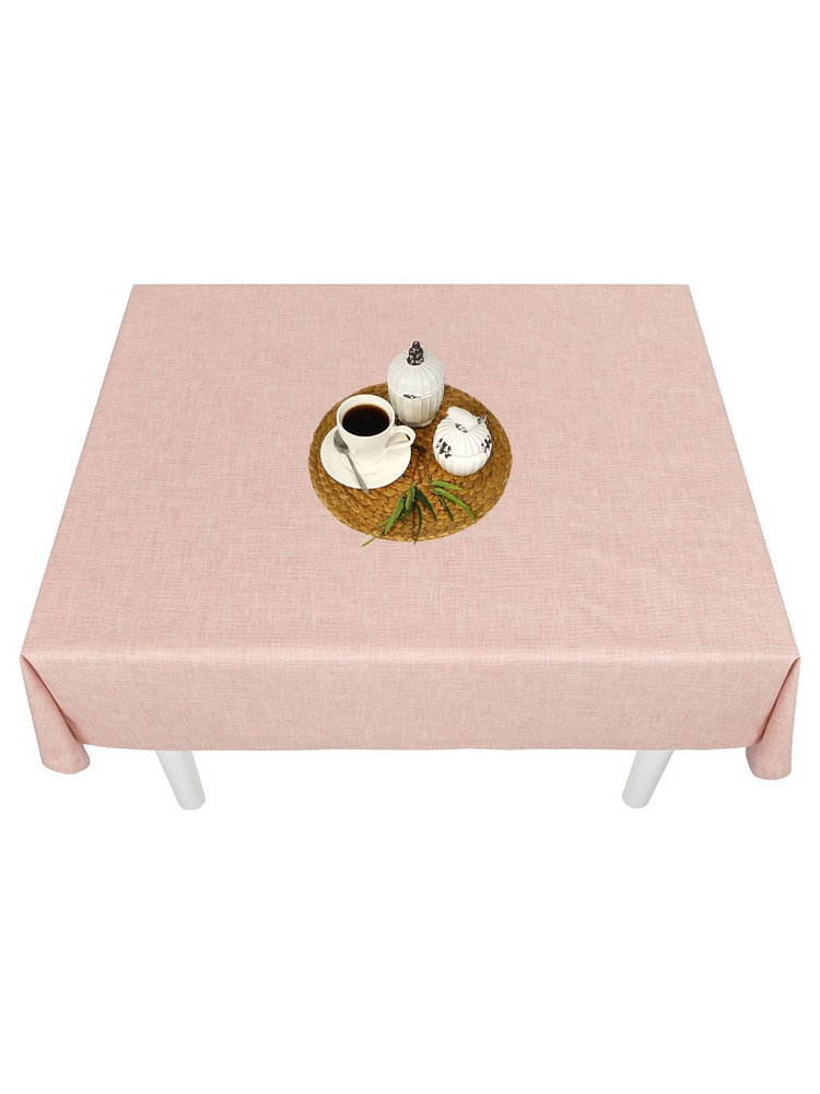 Тефлоновая скатерть на стол тканевая прямоугольная Maifon Лён Розовый с пропиткой водоотталкивающей 120*140см. #1