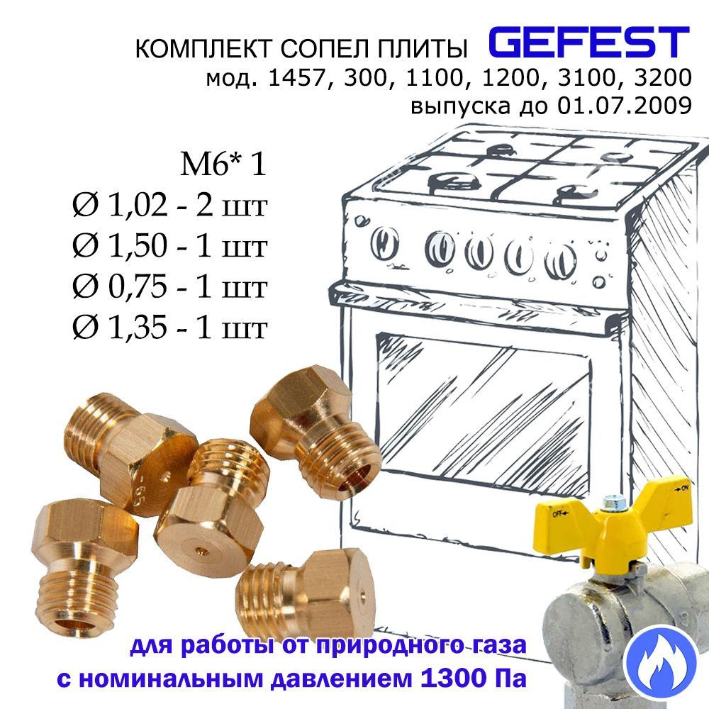 Комплект жиклеров, форсунок газовой плиты "GEFEST" моделей 1457, 300, 1100, 1200, 3100, 3200 (до 07.2009) #1