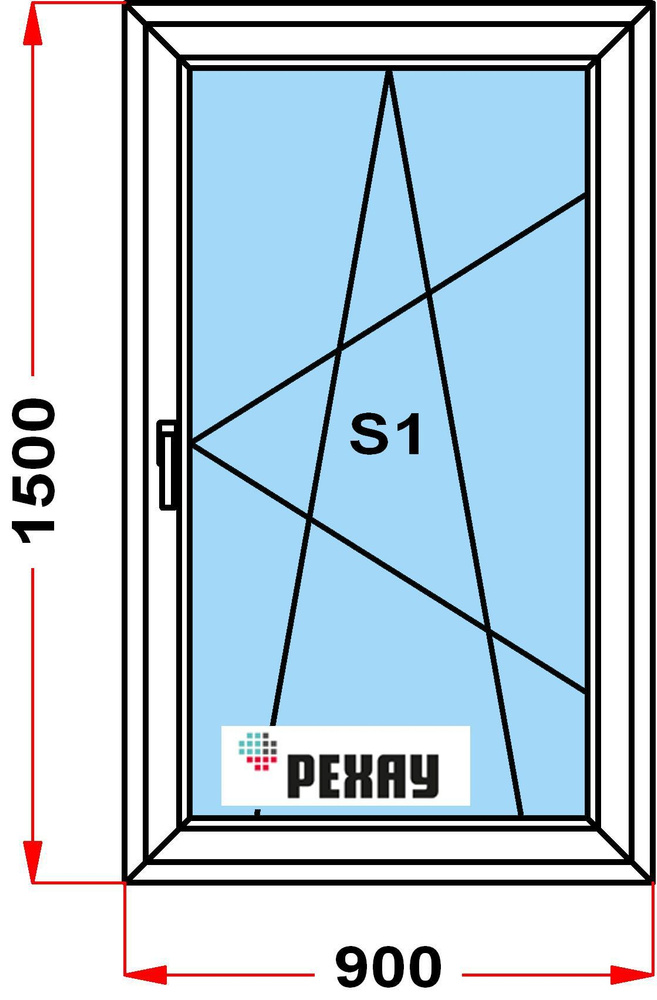 Окно пластиковое, профиль РЕХАУ BLITZ (1500 x 900), с поворотно-откидной створкой, стеклопакет из 3х #1