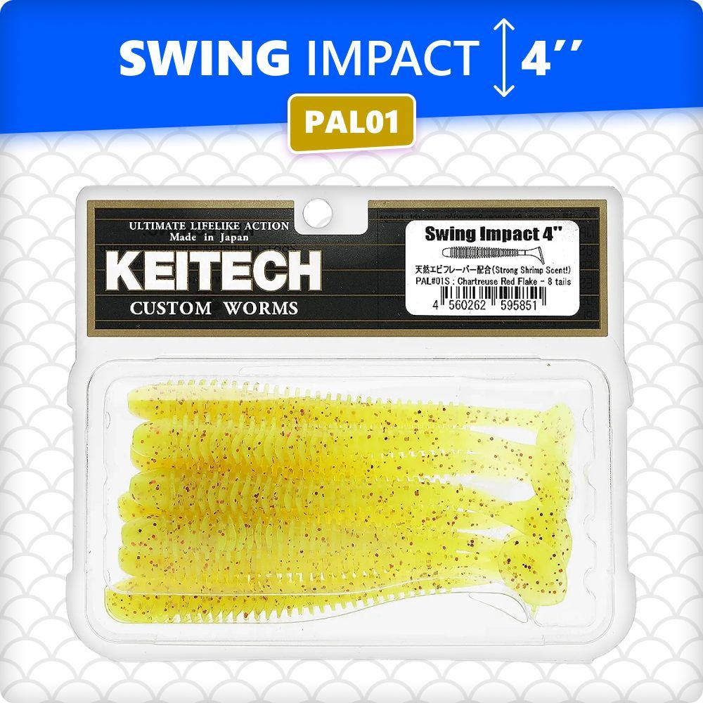 Приманка силиконовая KEITECH Swing Impact 4" PAL#01 (Chartreuse Red Flake) #1
