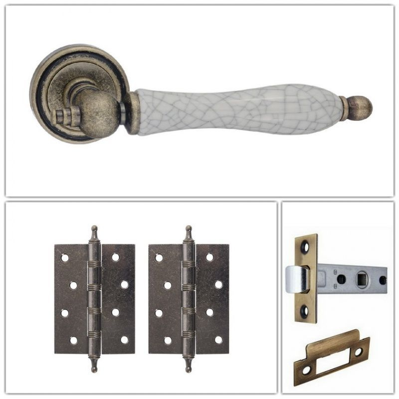 Комплект ручек для дверей Renz INDH_615-16_OB/OC_L6-45_CL, состаренная бронза/керамика (ручка + замок #1
