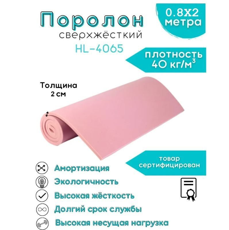 Поролон сверхжесткий HL-4065 FoamLine 20 мм 0,8х2 м (плотность 40кг/м3, жестк 65кПА)  #1