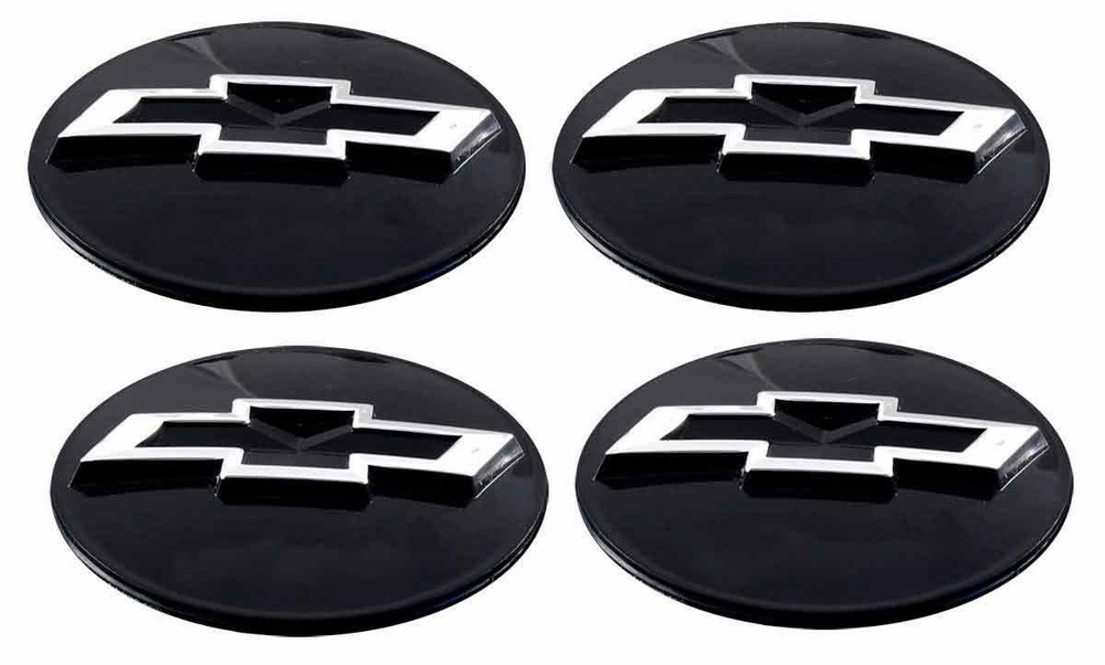 Наклейки на диски пластиковые рельефные 55 мм 4 шт / Стикеры на колпачки дисков Chevrolet черные  #1