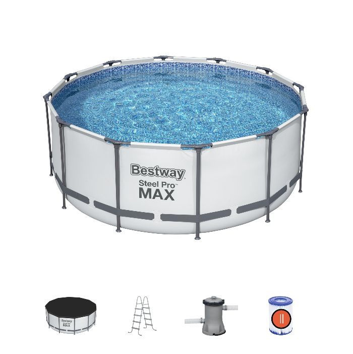 Бассейн каркасный круглый Bestway Steel Pro MAX, 366 х 122 см, фильтр-насос, лестница, тент, 56420  #1