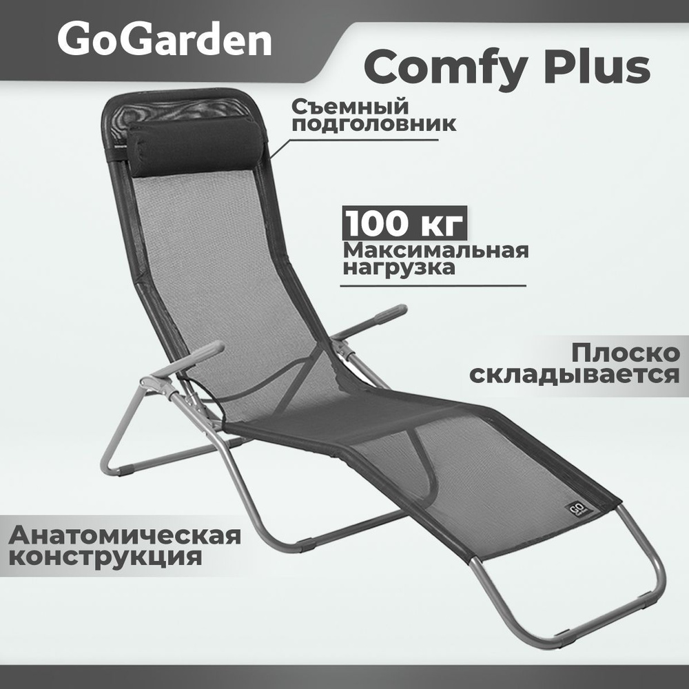 Шезлонг складной GoGarden COMFY PLUS, садовый,143х60х97 см #1