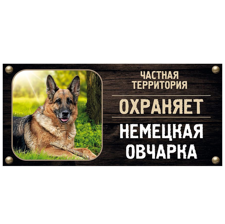 Табличка, Злая собака, Территорию охраняет Немецкая овчарка, на металлической основе, 30см х 14 см, на #1