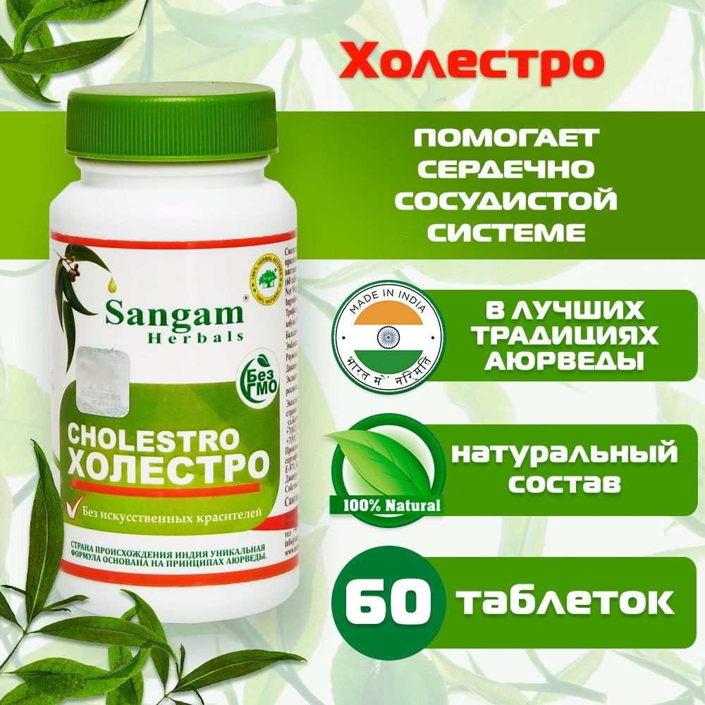 Холестро Sangam Herbals (60 таблеток) - купить с доставкой по выгодным  ценам в интернет-магазине OZON (898471990)