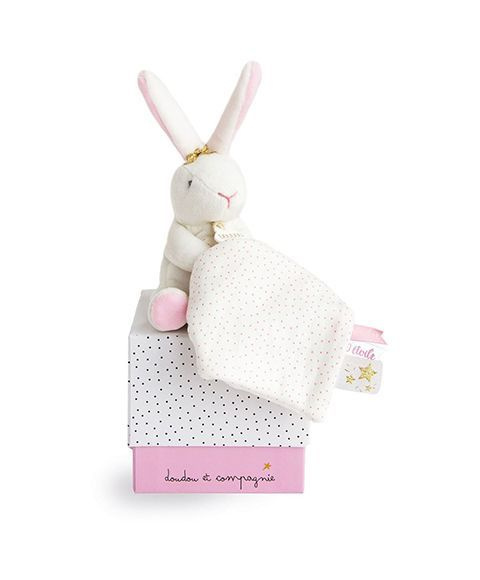 Зайчик с комфортером в ПОДАРОЧНОЙ коробке, ФРАНЦИЯ, Doudou et compagnie, Doudou Lapin mouchoir rose  #1