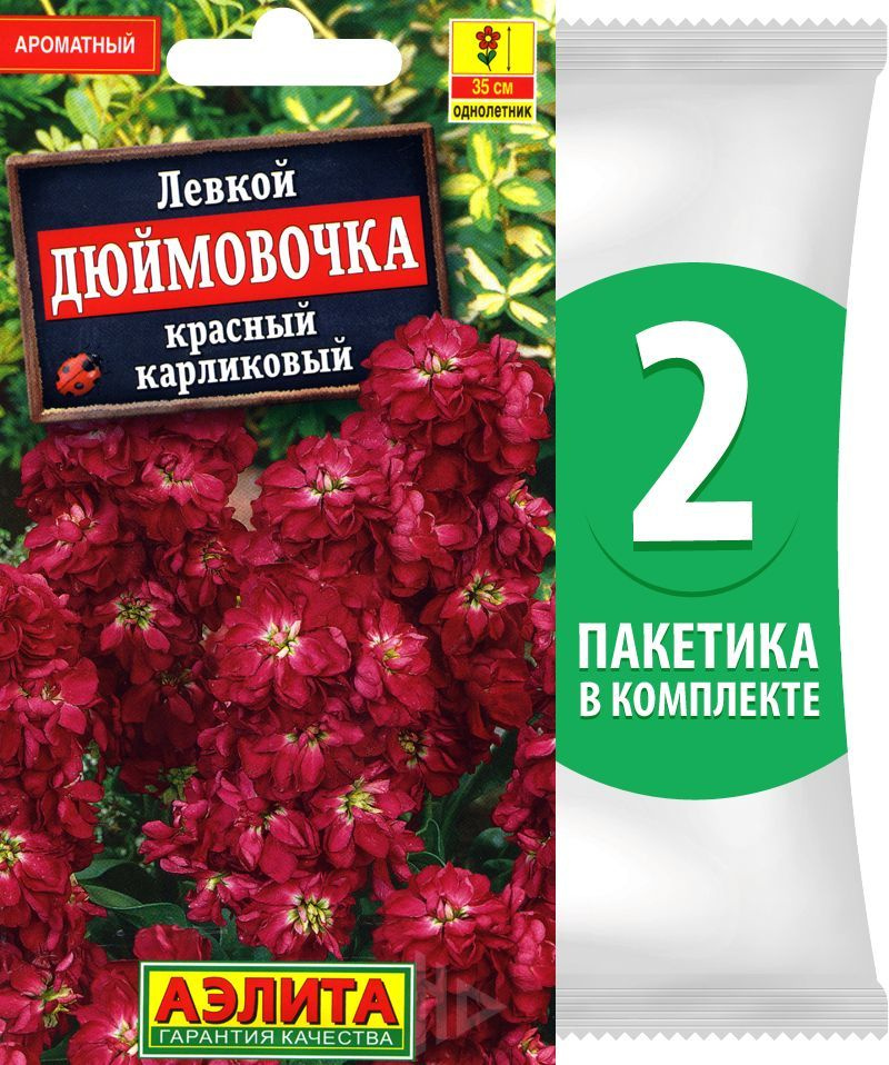 Семена Левкой карликовый (маттиола) Дюймовочка Красный, 2 пакетика по 0,1г/100шт в каждом  #1