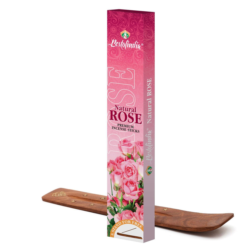 Ароматические палочки Rose Premium Incence Sticks Bestofindia с подставкой, 20шт  #1