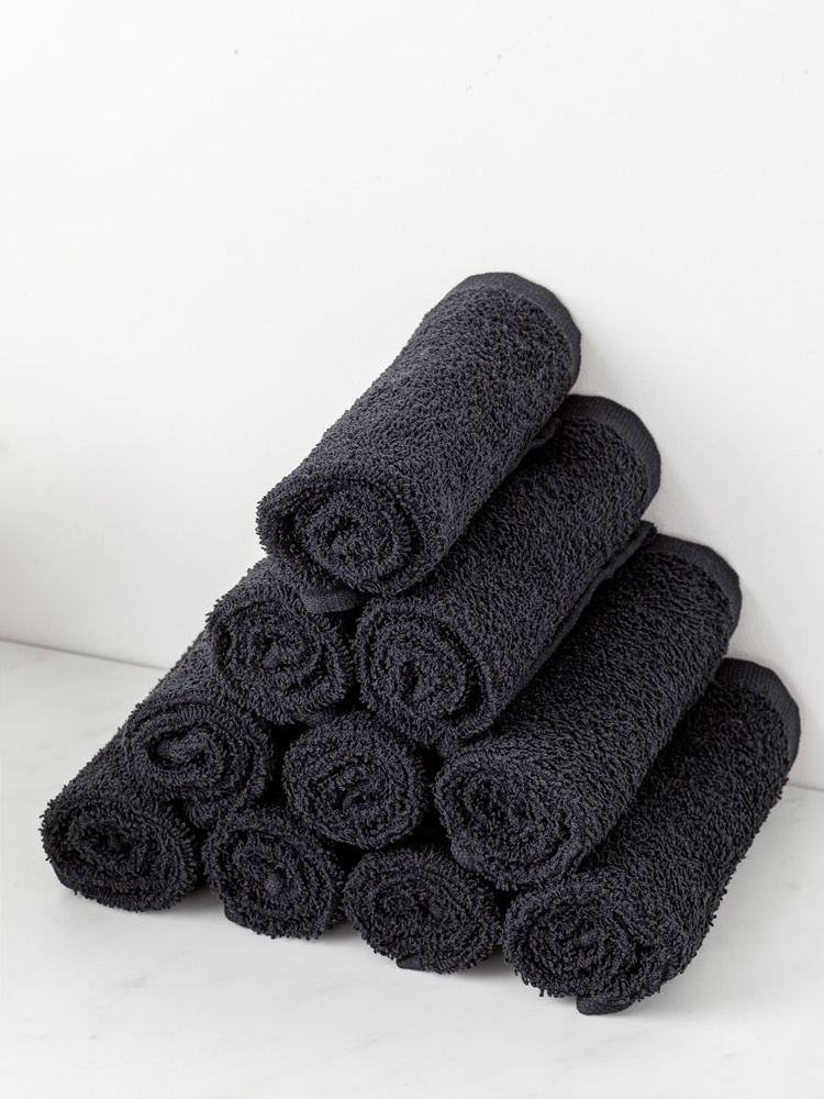 SandaL Набор полотенец для лица, рук или ног Оптима, Хлопок, 30x30 см, черный, 10 шт.  #1