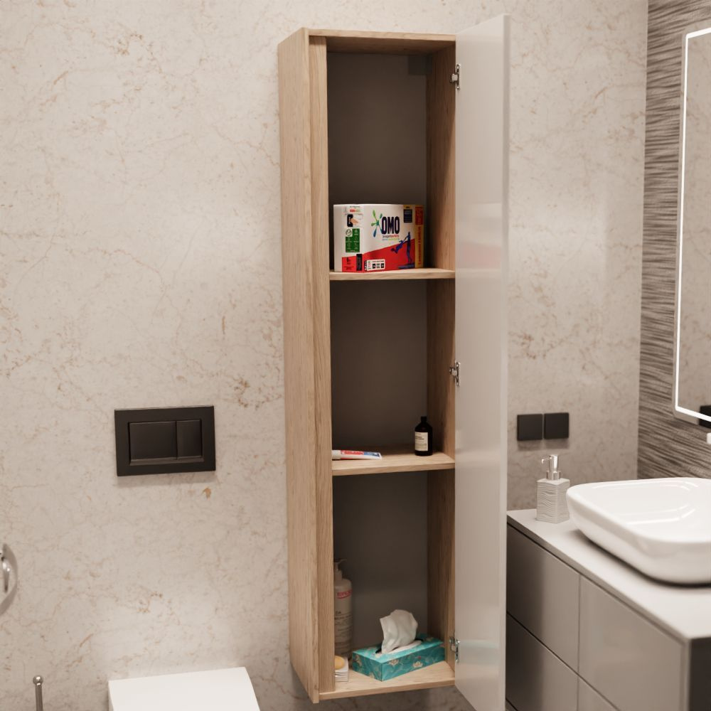 Пенал подвесной в ванную комнату Скади, Белый/Дуб сонома 40х160х32 см,Vivoline  #1