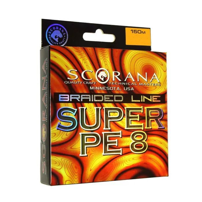 Шнур плетеный Scorana SUPER PE 8 orange,(оранжевый), 150m 0,15 мм/8,85 кг #1