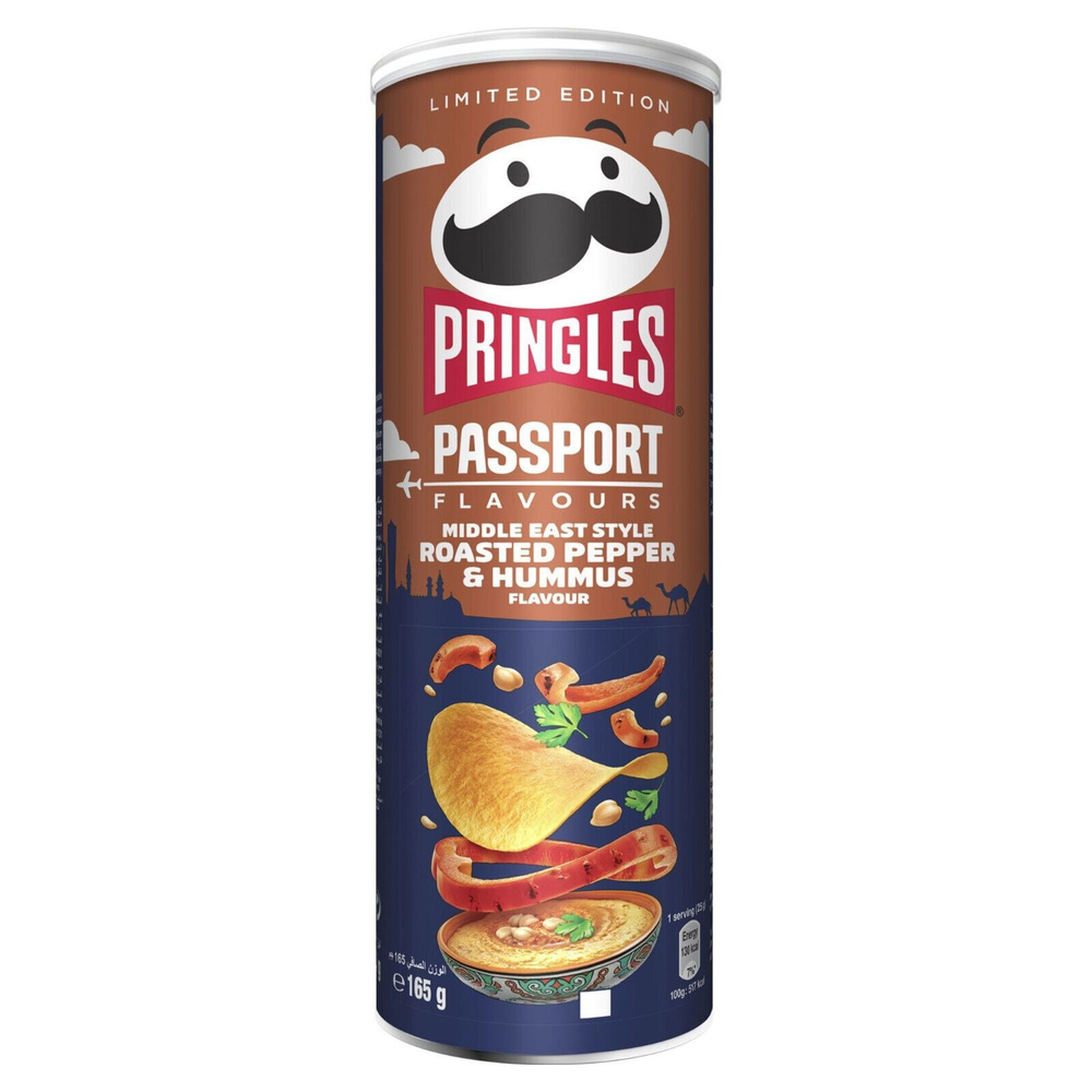 Чипсы Pringles Жареный перец и хумус 3 банки по 165 грамм. Картофельные снеки Принглс (чипсы) для дружной #1