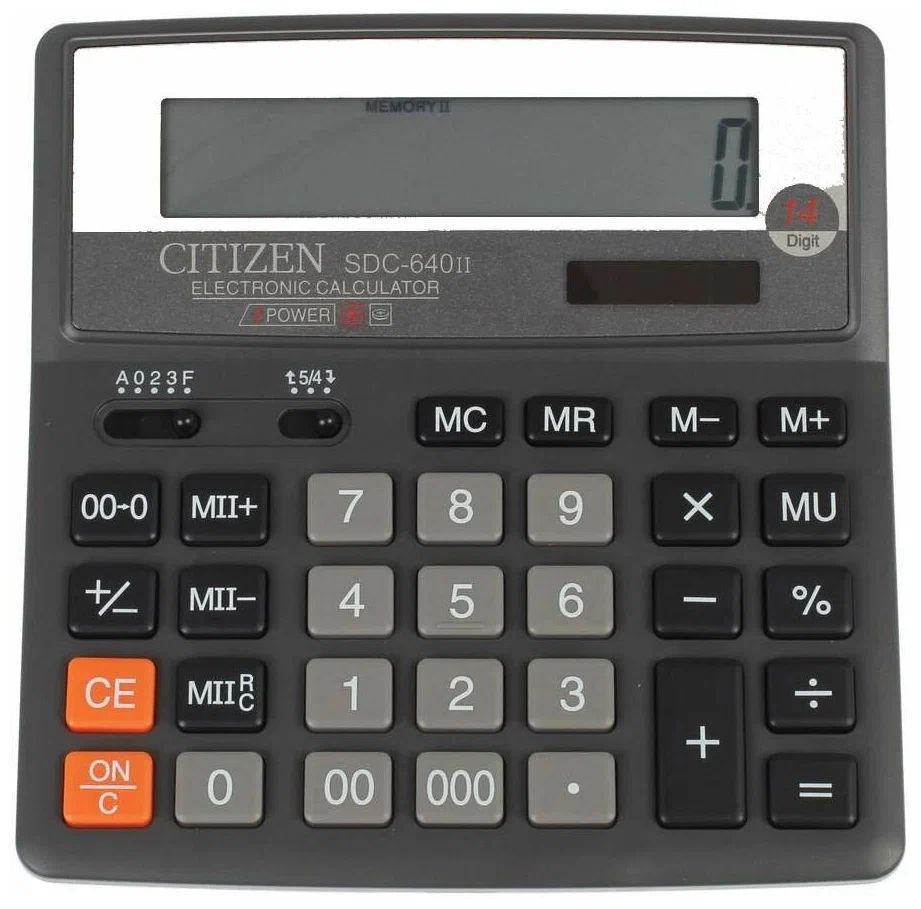 Калькулятор настольный Citizen SDC-640II, 14 разр., двойное питание, 156*159*32мм, серый  #1