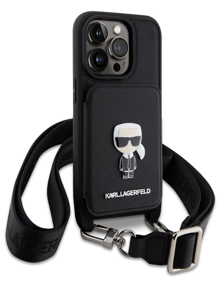 Чехол Karl Lagerfeld PU Crossbody cardslot на Apple iPhone 14 Pro / для Айфон 14 Про из экокожи с ремешком #1