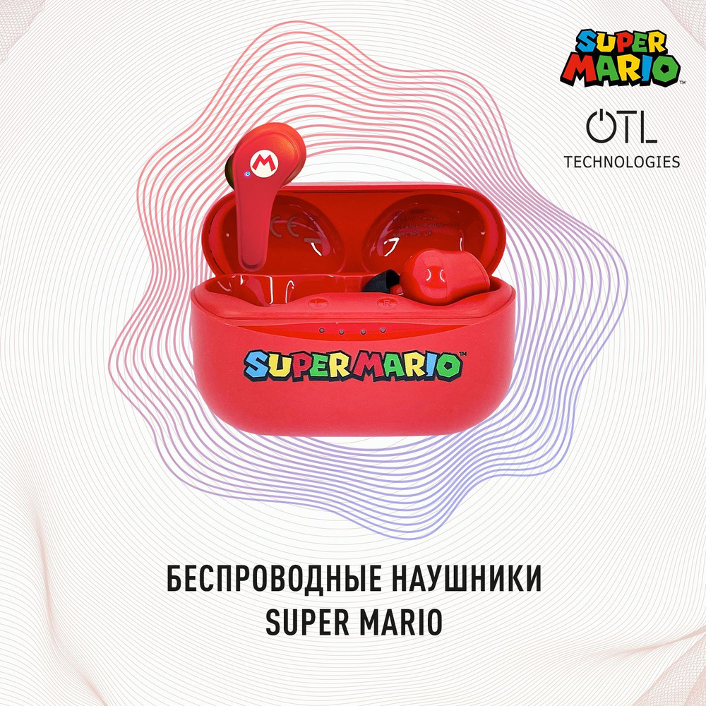 Беспроводные наушники OTL Technologies: Mario Red с микрофоном / Bluetooth 5.0 / до 6 часов без подзарядки #1