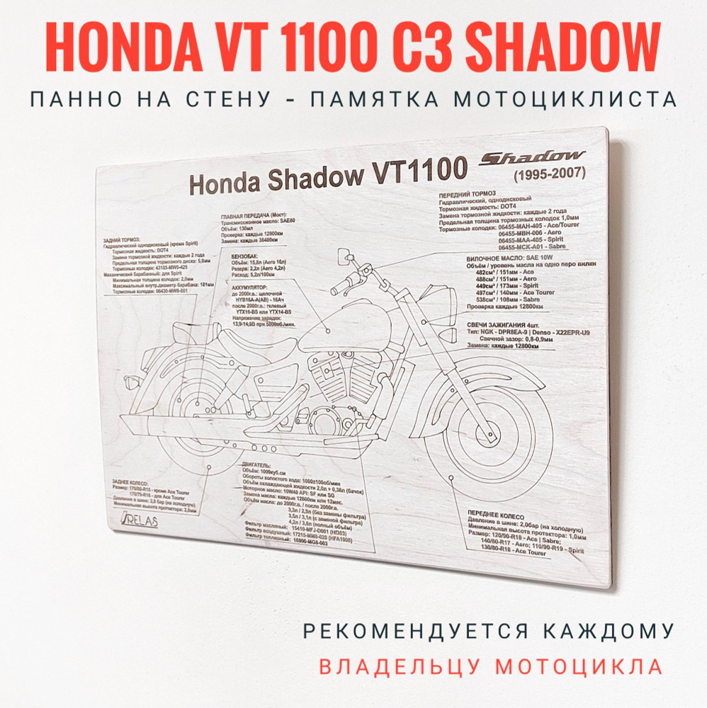 Панно на стену Honda VT 1100 C3 Shadow шпаргалка по уходу за мотоциклом  #1